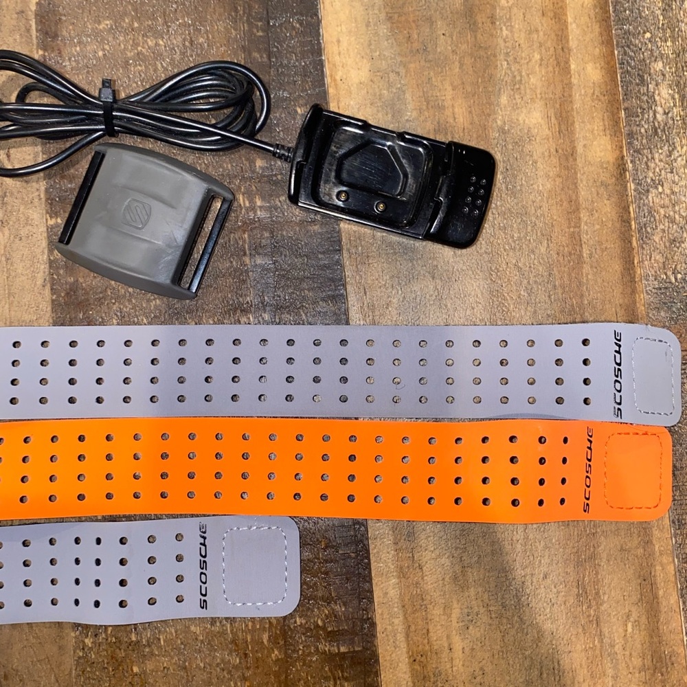 Scosche heart rate monitor. Works great.